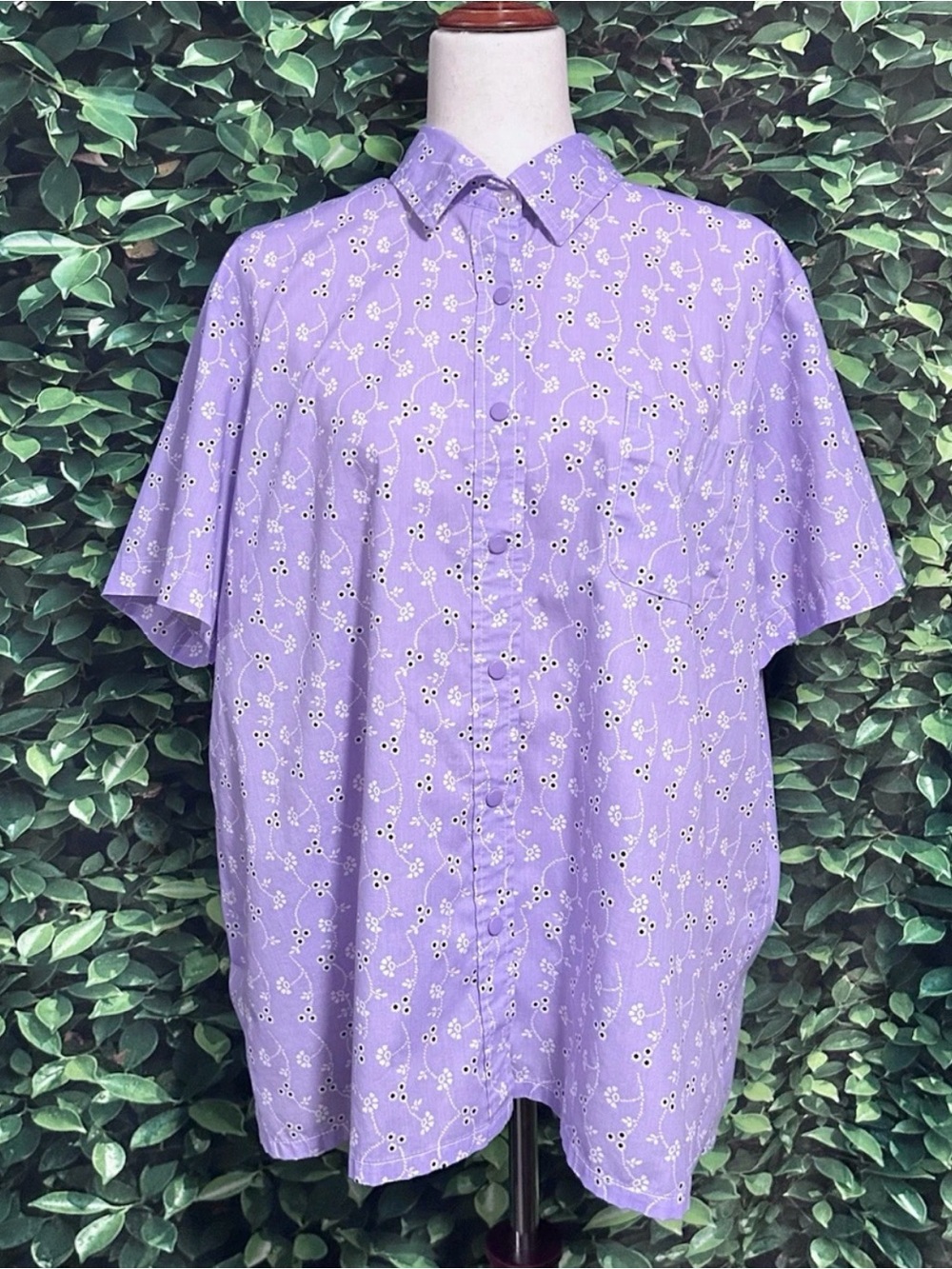 Vintage Boca Bay Eyelet Blouse Shirt Short Sleeve Purple Womens XL